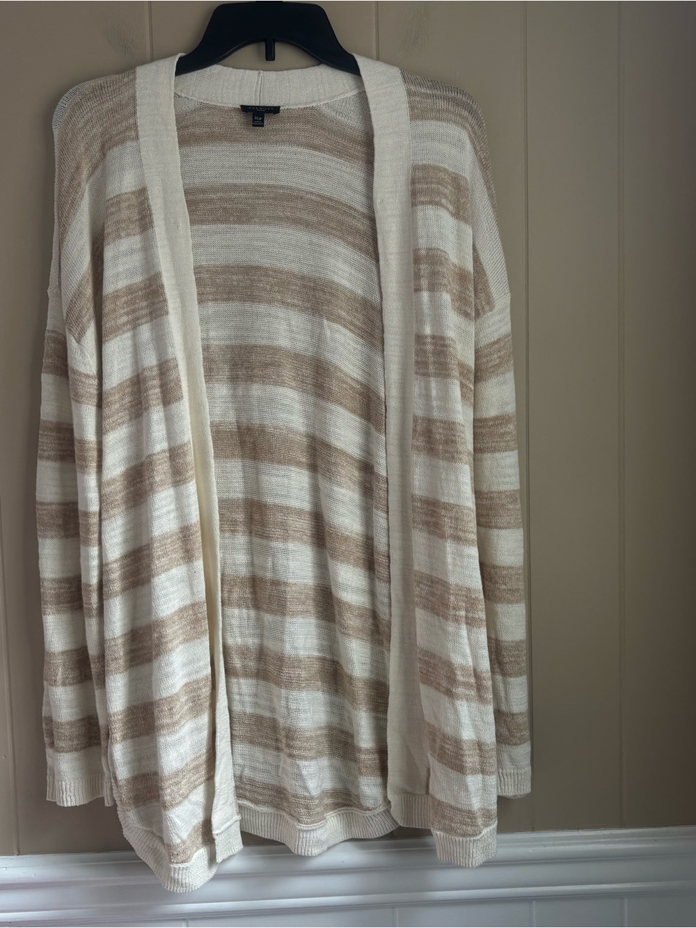 Talbots Women’s Open Front Striped Knit Cardigan Beige Cream XL Petite